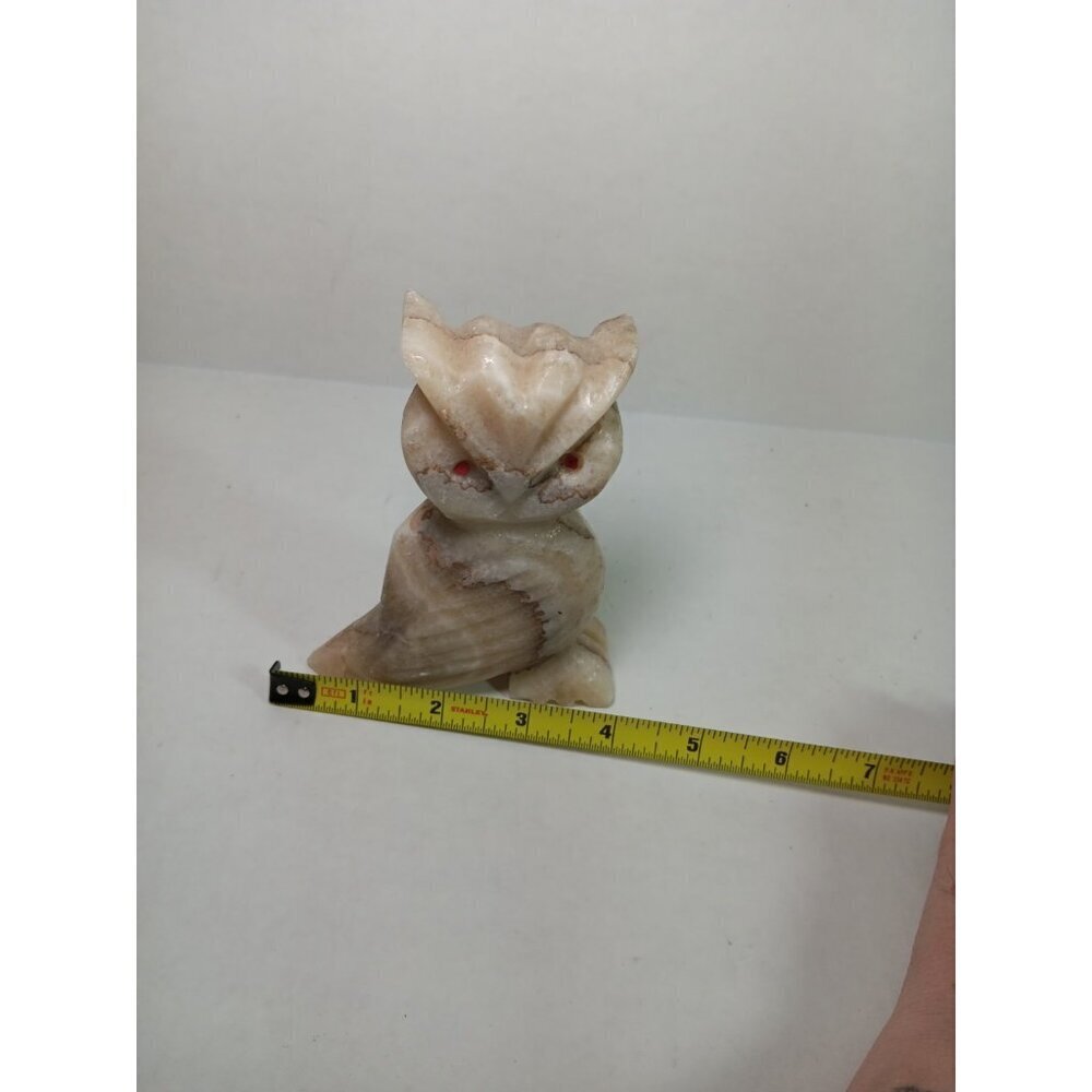 Vintage Large Natural Stone Alabaster Owl Figurine Paperweight - Picture 7 of 7